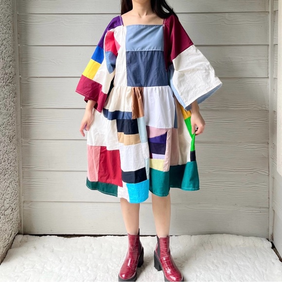 Handmade Quilted Patchwork Colorblock Dress SKU 03073 - Picture 10 of 10